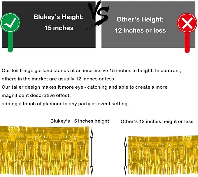 10 Feet Long Roll Foil Fringe Garland - Pack of 3 | Shiny Metallic Tassle Banner | Ideal for Parade Floats, Bridal Shower, Wedding, Birthday | Wall Hanging Fringe Garland Banner (Gold)