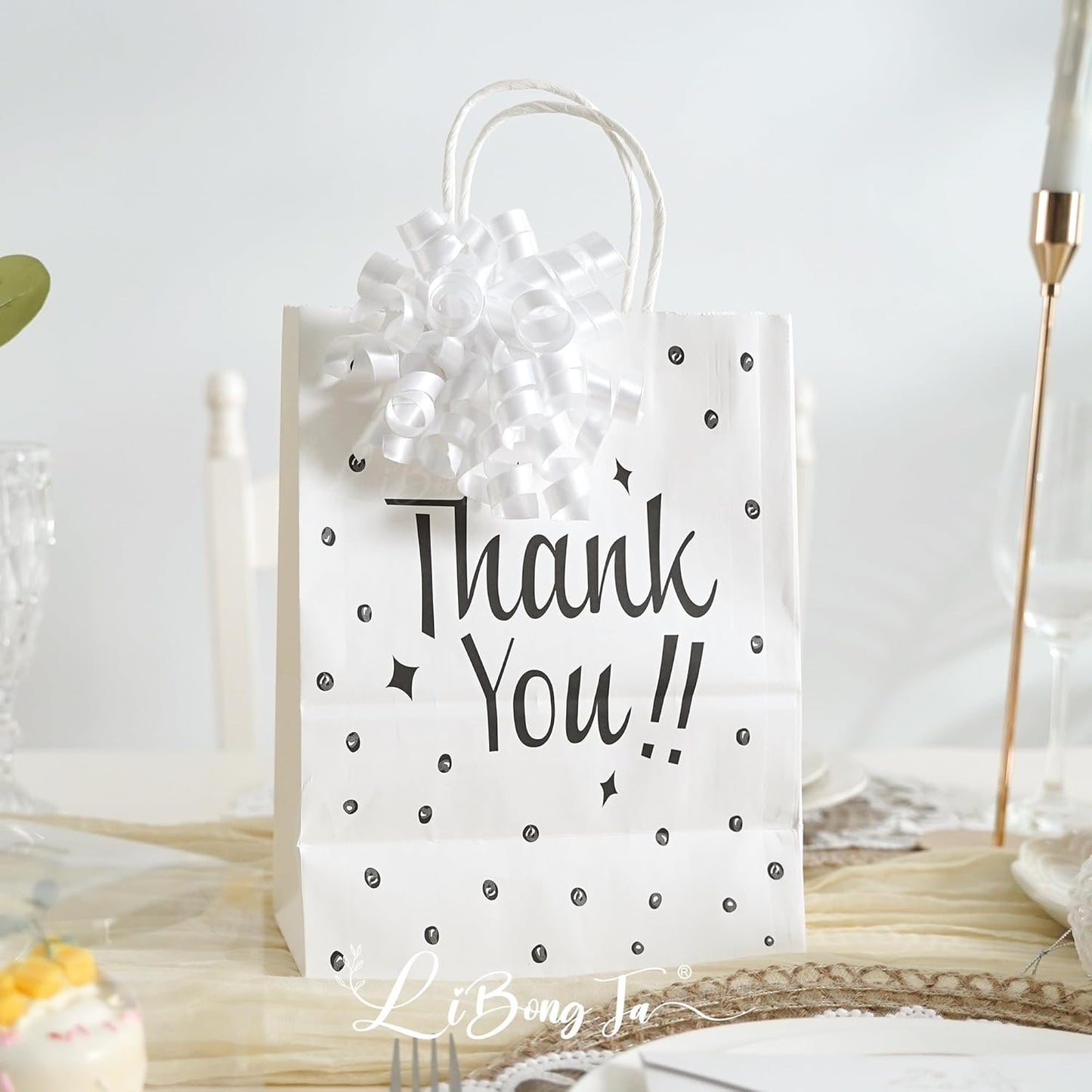 5 Inch White Gift Bow Curly Ribbon Bows Set of 8, Double Faced Satin Ribbon Bow Premade Self Adhesive Bow Decorations for Party, Wedding, Holiday, Gift Bows for Crafts, Wine Bottle, Presents