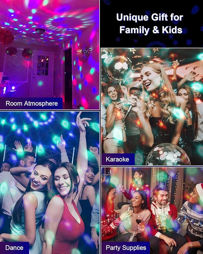 Luditek 4-Pack Sound Activated Party Lights with Remote Control Dj Lighting, Disco Ball Light, Stage Lamp Strobe Light for Home Room Dance Parties Karaoke Wedding Decorations Christmas