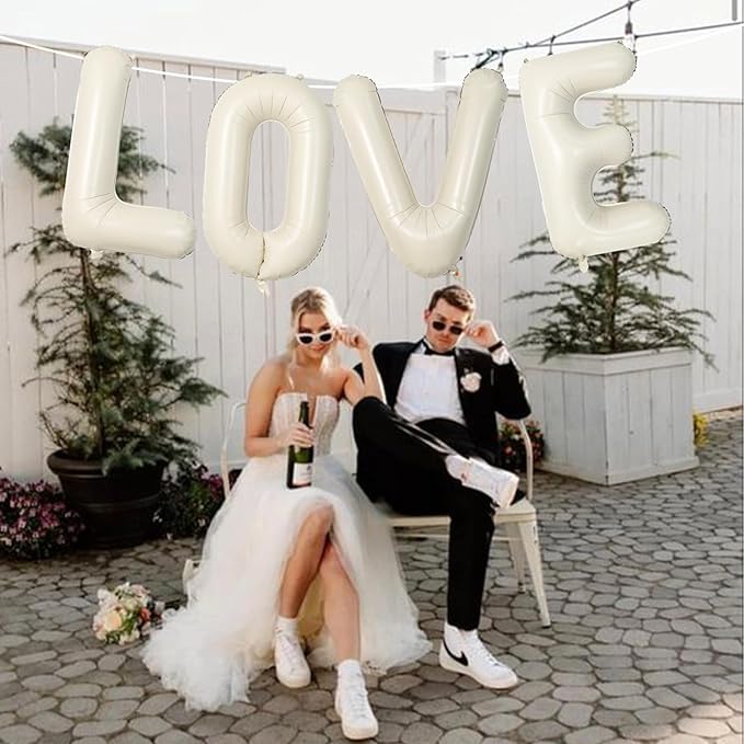 40 Inch Cream White Sand Love Balloons - Letter for Valentines Day, Ivory Alphabet Balloons for Lovers Couple Propose Wedding Marriage Anniversary Party Decorations