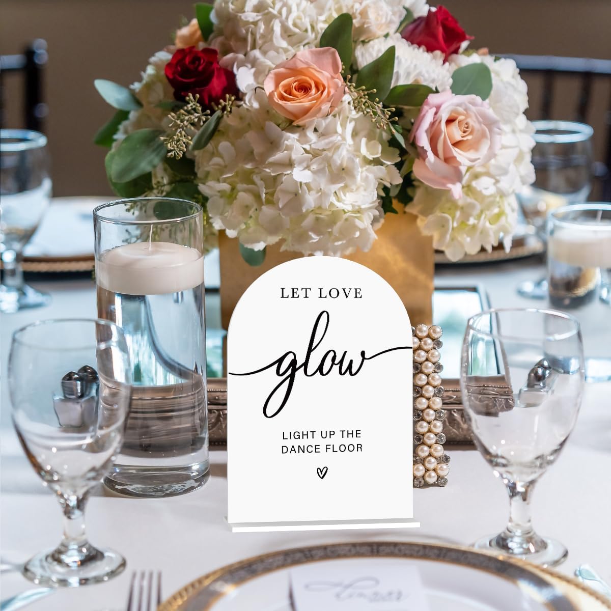 Acrylic Wedding Sign Let Love Glow Sign for Wedding Wedding Signs for Ceremony Modern Calligraphy Arch Acrylic Table Top Sign for Wedding Reception and Event Party Table(white）