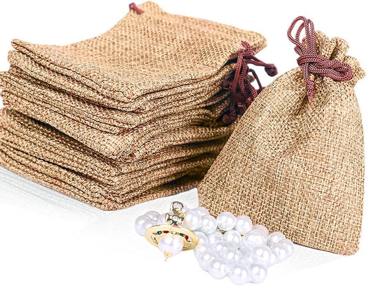 LYSXP 50PCS Burlap Bags with Drawstring，3x4 Inch Drawstring Gift Bag Jewelry Pouches for Wedding Party Favors, DIY Craft Christmas Presents