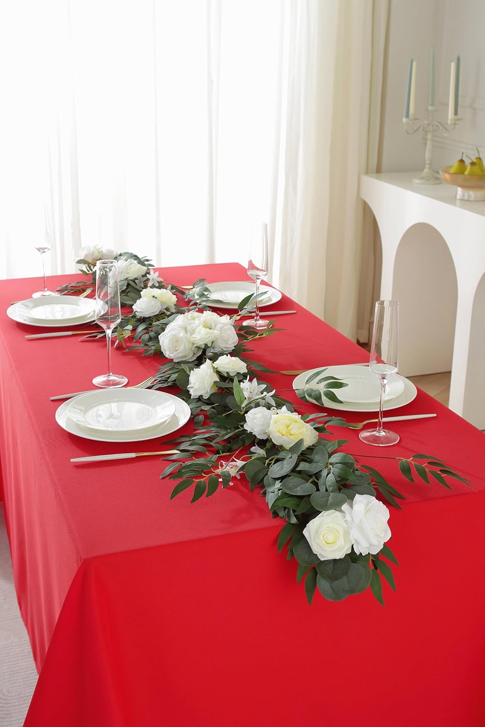 Craft And Party Red Rectangle Tablecloth, 90 x 156 Inch, Polyester Fabric Washable for Home, Party, Wedding or Restaurant Use