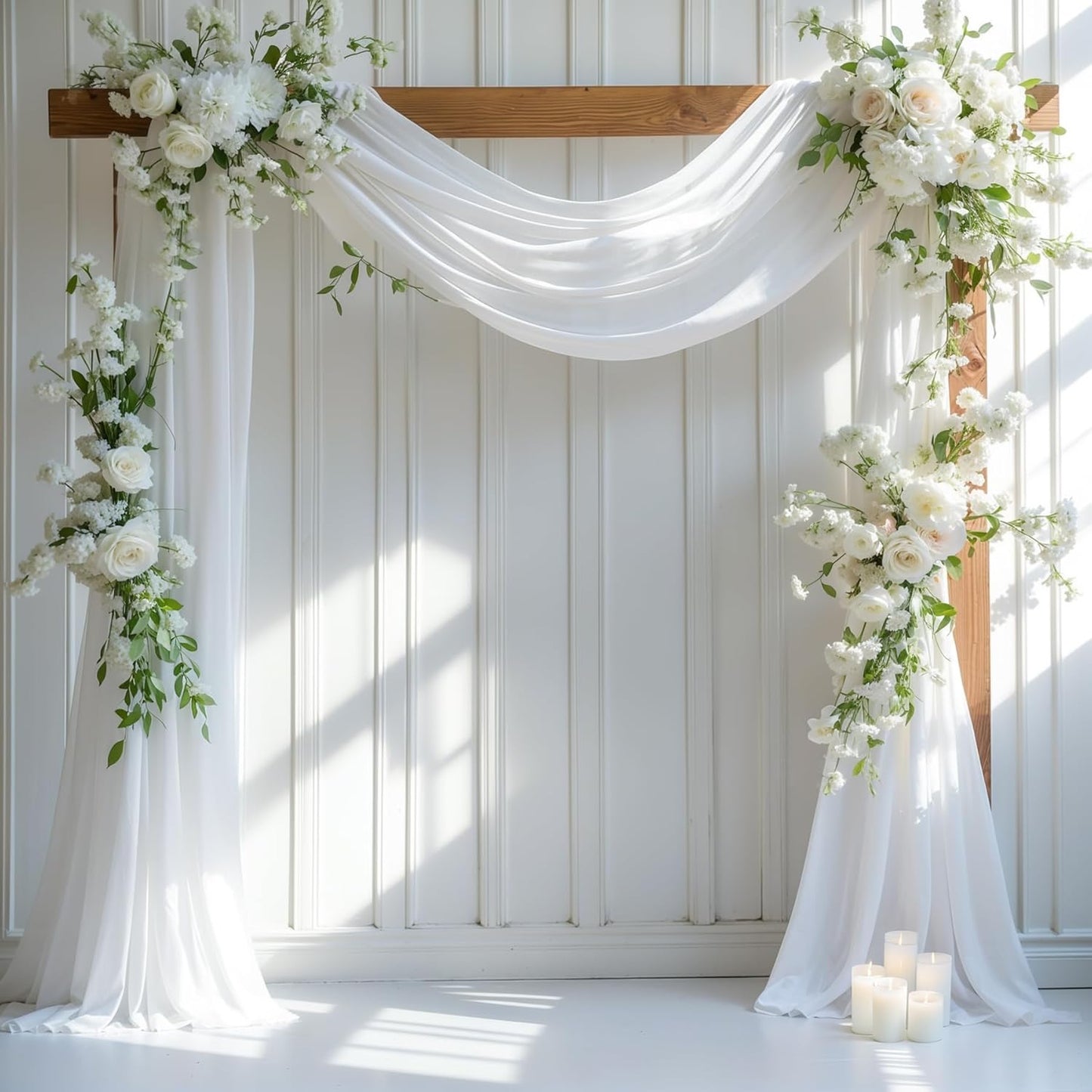 Wedding Arch Draping Fabric,2 Panel 28" x 19Ft White Arch Drapery Sheer Backdrop Curtain for Wedding Ceremony Party Ceiling Decor