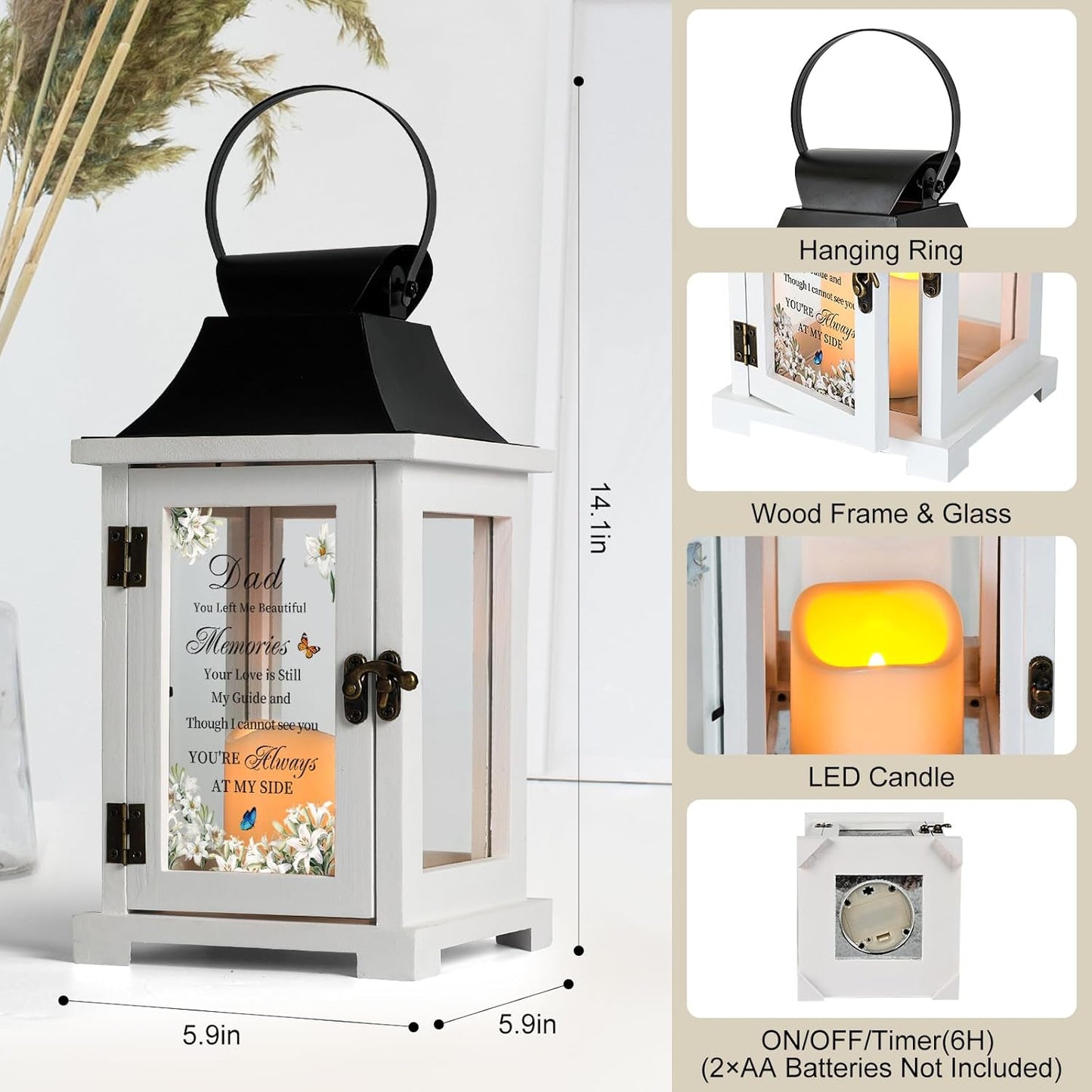 Memorial Lantern Bereavement Gifts in Memory of Loved One Memorial Gifts for Loss of Father Remembrance Sympathy Gifts for Loss of Dad with LED Candle