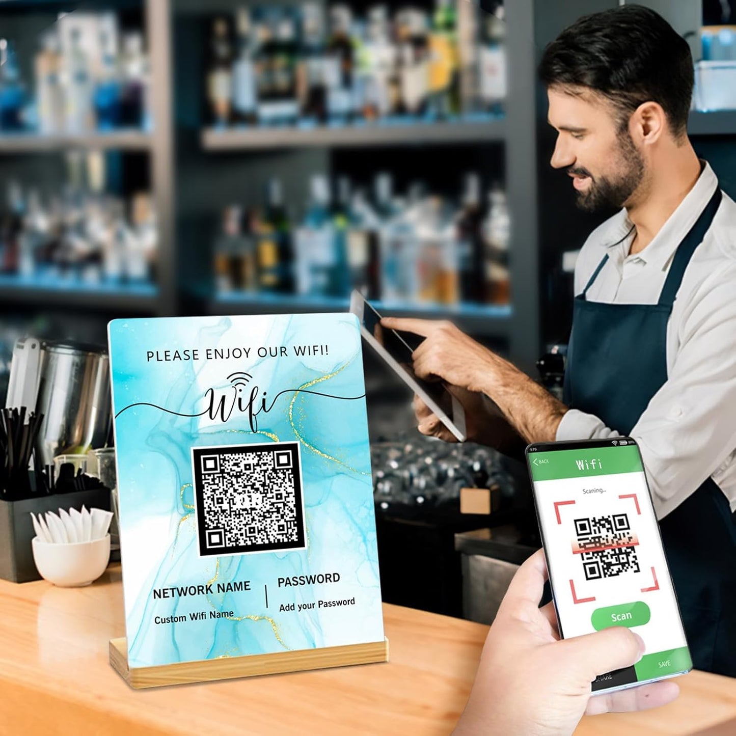 Personalized Custom Metal QR Code Sign Venmo Cashapp Scan to Pay with Stand Instagram Facebook Social Media QR Signs Bar Code QR Plaque Print for Business Salon Beauty Store Restaurant Wifi Sign (W4)
