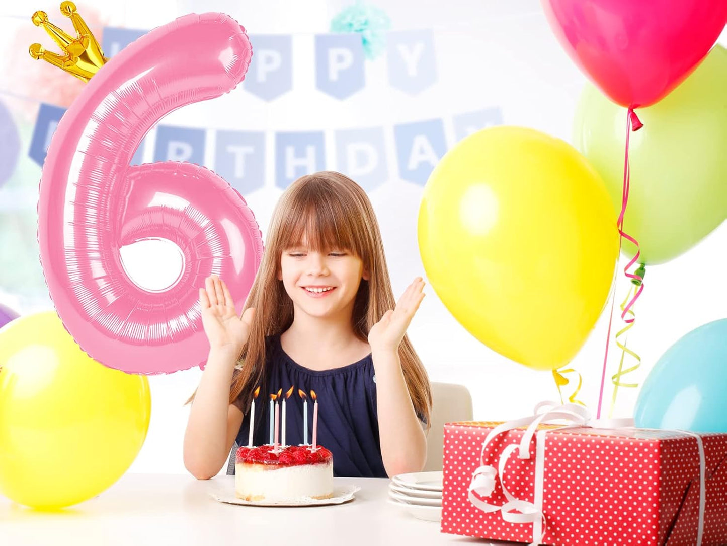 40 Inch Pink Number Balloon 0-9(Zero-Nine) with Crown, Big Size Happy Birthday Balloon, Foil Helium Big Number Balloon for Birthday Party,Wedding, Anniversary (PINK 6)