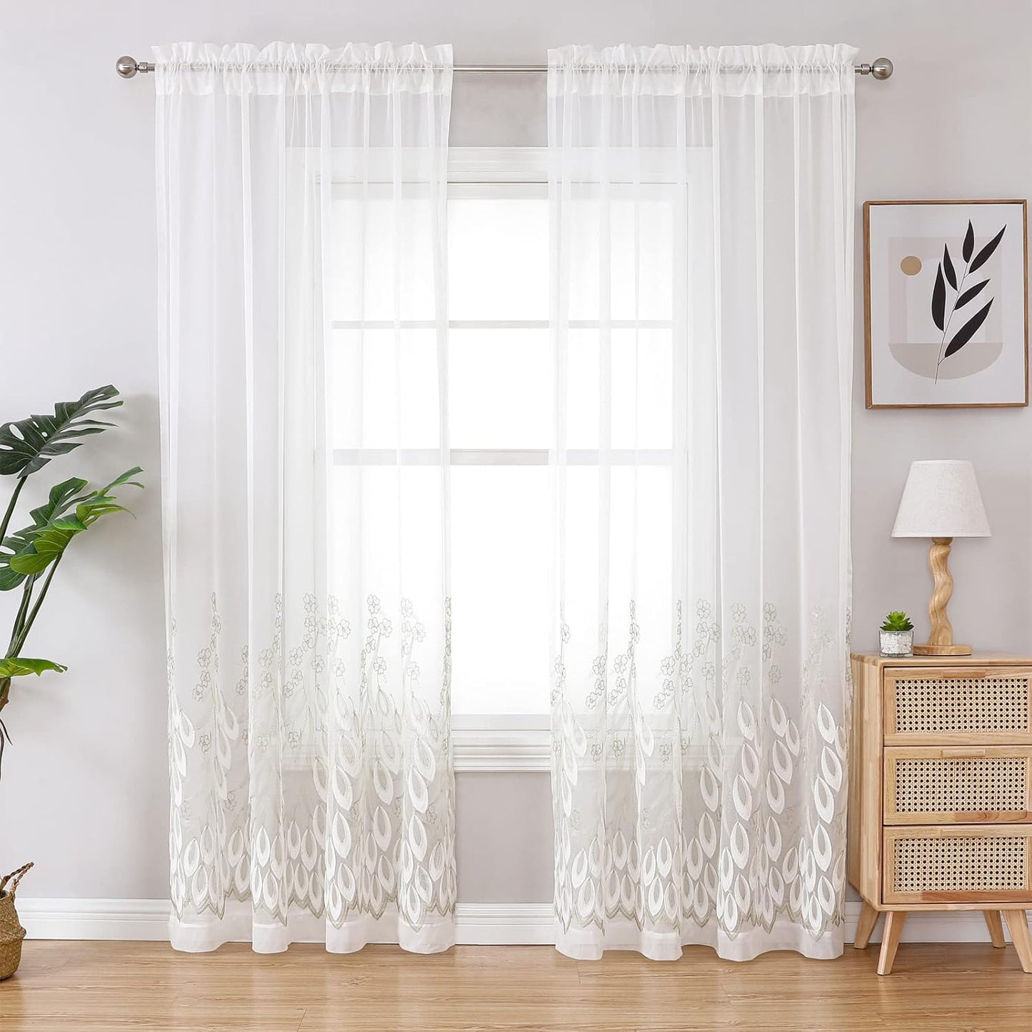 VISIONTEX White Sheer Voile Curtains, Decorative White Embossed Drip Rod Pocket Window Drapes for Home Kitchen, Living Room and Bedroom 54 x 95 Inch, Set of 2 Curtain Panels