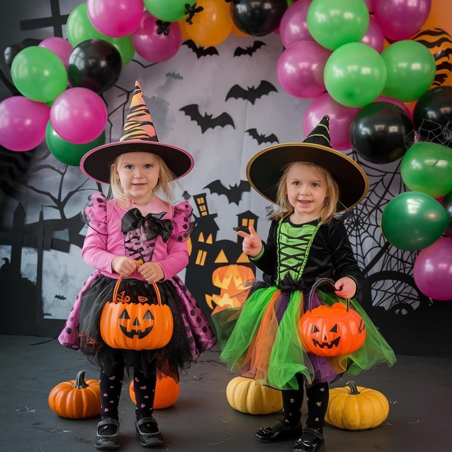 Black and Pink Green Balloons, 60PCS Witch Theme Party Balloon, 12 Inch Hot Pink Dark Light Green Black Latex Balloon for Girls Princess Witch Theme Birthday Party Decorations Supplies