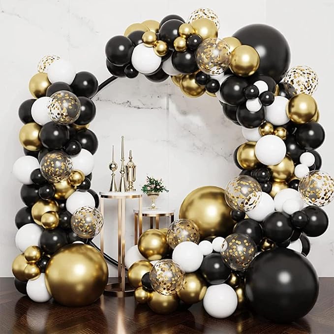 Black and Gold Metallic Chrome Balloons Set, 67pcs 12 inch Latex Party Balloons for Birthday Party Graduation Anniversary Baby Shower Wedding Decorations