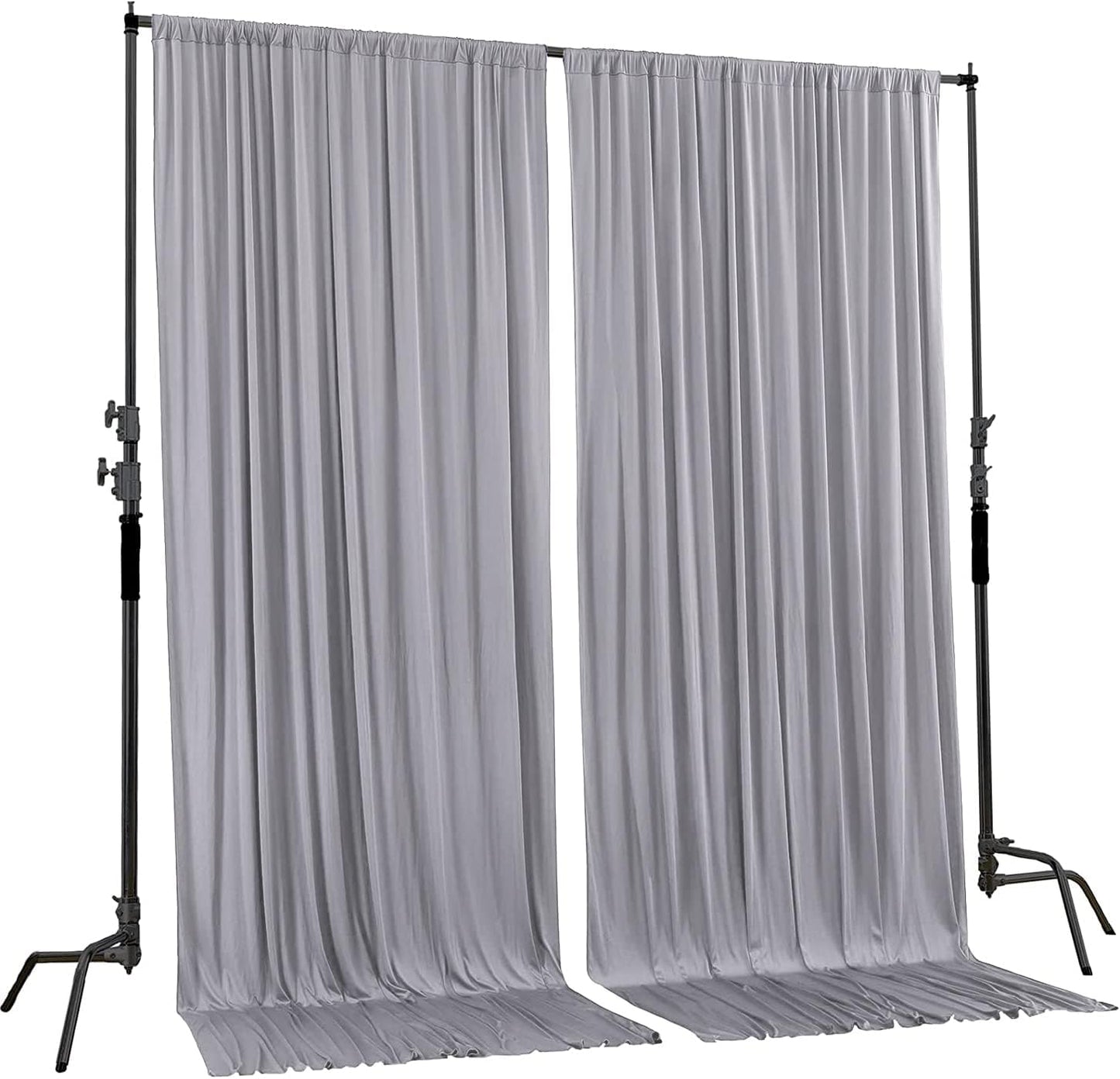 AK TRADING CO. 10 feet x 8 feet IFR Polyester Backdrop Drapes Curtains Panels with Rod Pockets - Wedding Ceremony Party Home Window Decorations - Silver