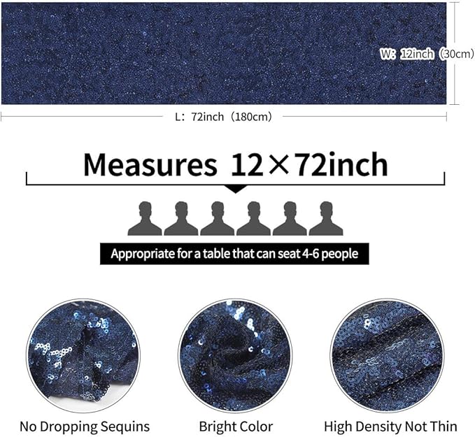 10 Packs 12 x 72 inches Navy Blue Sequin Table Runner, Glitter Runner for Birthday Party Supplies Decorations Wedding Bachelorette Holiday Celebration Bridal Shower Baby Shower