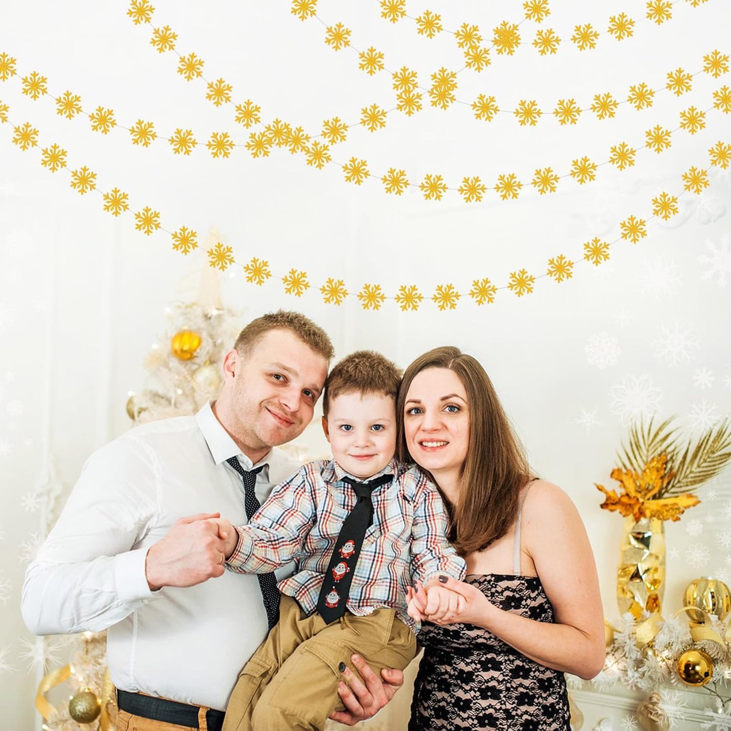 Snowflake-Snow Gold Christmas Party-Decoration Garland - 52ft Winter Wonderland Frozen Ornaments Hanging Paper Streamers,New Years Birthday Baby Shower Bachelorette Wedding Ceiling Decor Hugfond