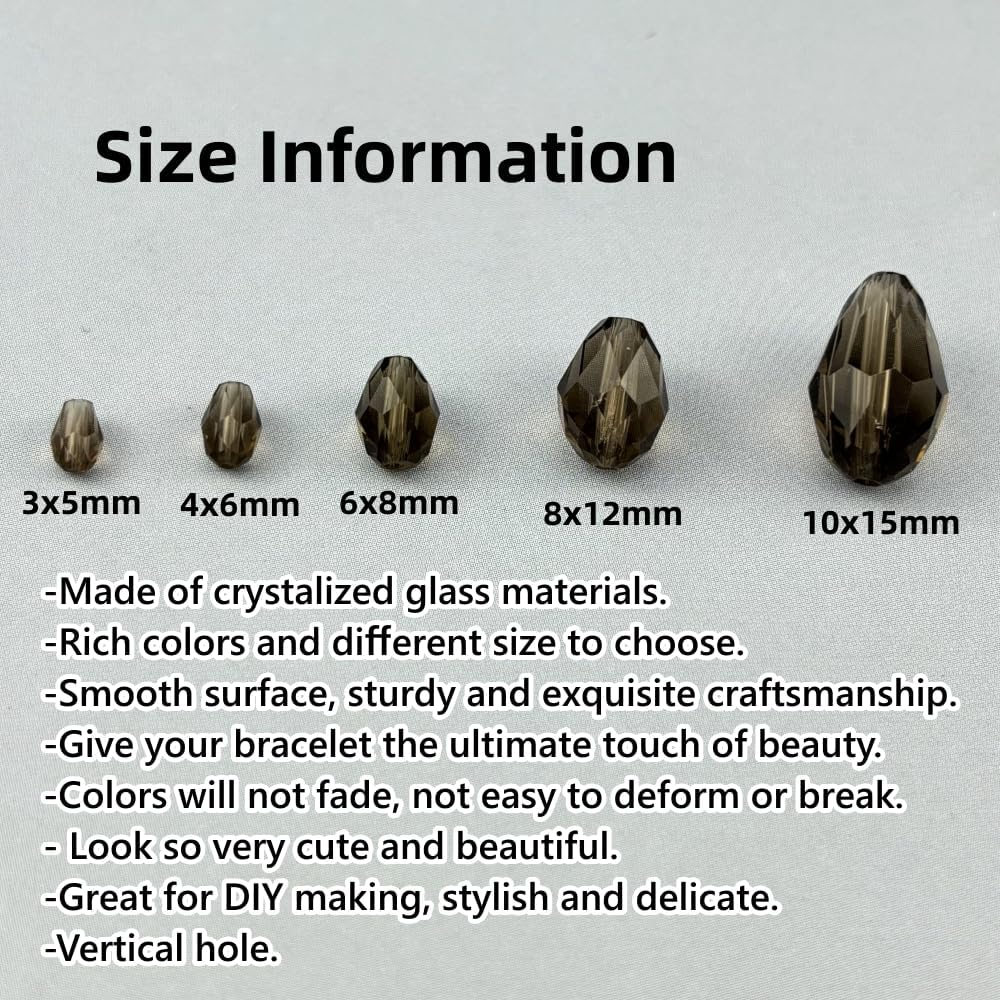 150pcs 4x6mm Teardrop Crystal Glass Beads for Jewelry Making, Faceted Vertical Hole Teardrop Glass Spacer Beads for Wind Chimes Bracelet Earring Necklace DIY Craft(Gray)