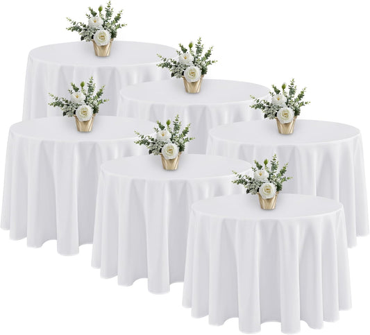 Fitable 6 Pack White Round Tablecloths - 120 Inches in Diameter - Stain Resistant and Washable Table Clothes, Polyester Fabric Table Covers for Wedding, Party, Banquet, Formal Events