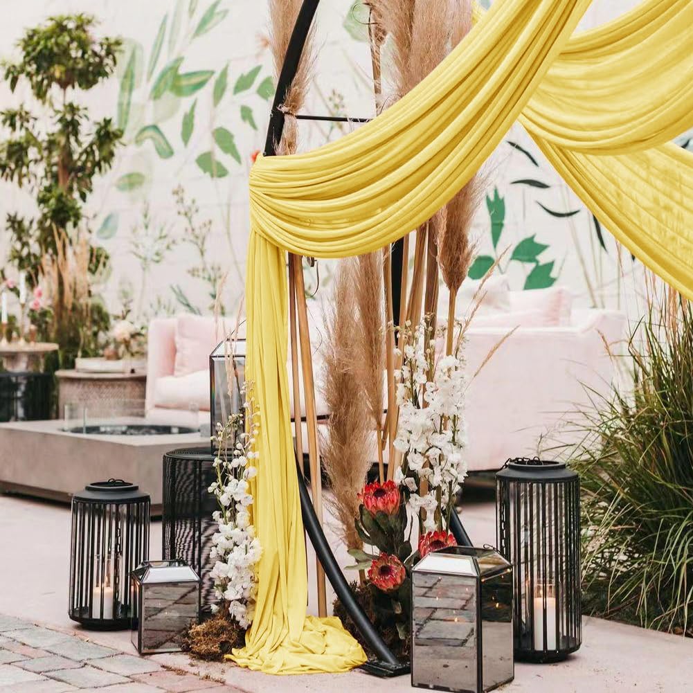 Wedding Arch Draping Fabric 1 Panel 30'' x 18FT Yellow Sheer Chiffon Arch Drapery for Photo Booth Bridal Shower Baby Shower Church Decor Newborn Photography Christening Outdoor Party