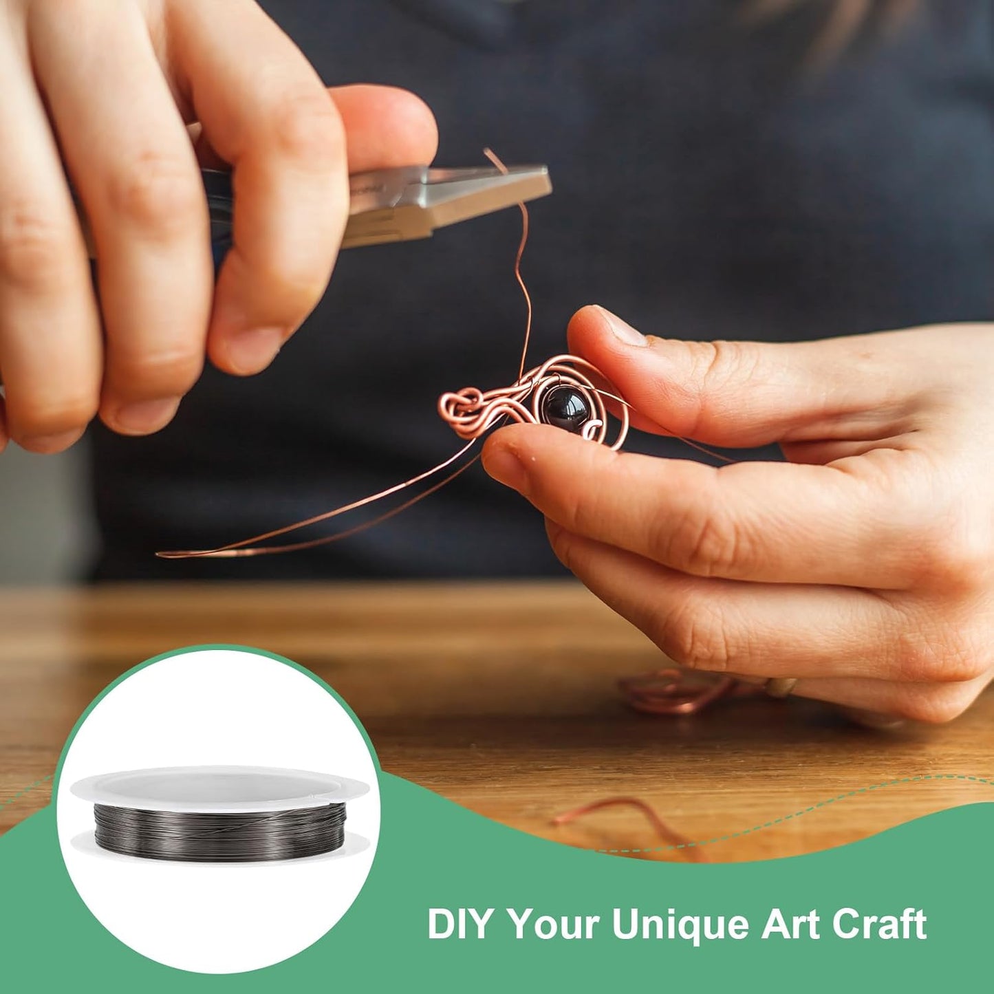 0.3 mm/28 Gauge Copper Wire for Jewelry Making, 49.2FT Copper Beading Craft Wire for Jewelry/Weaving/DIY Crafting/Planting, Color-Retaining [15M, Metallic Black]