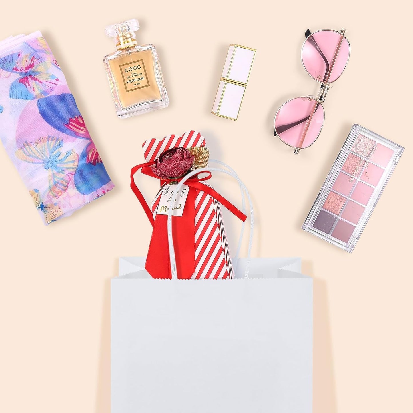 GSSUSA White Gift Bags 5.25x3.75x8 400Pcs, Paper Bags with Handles Bulk for Small Business