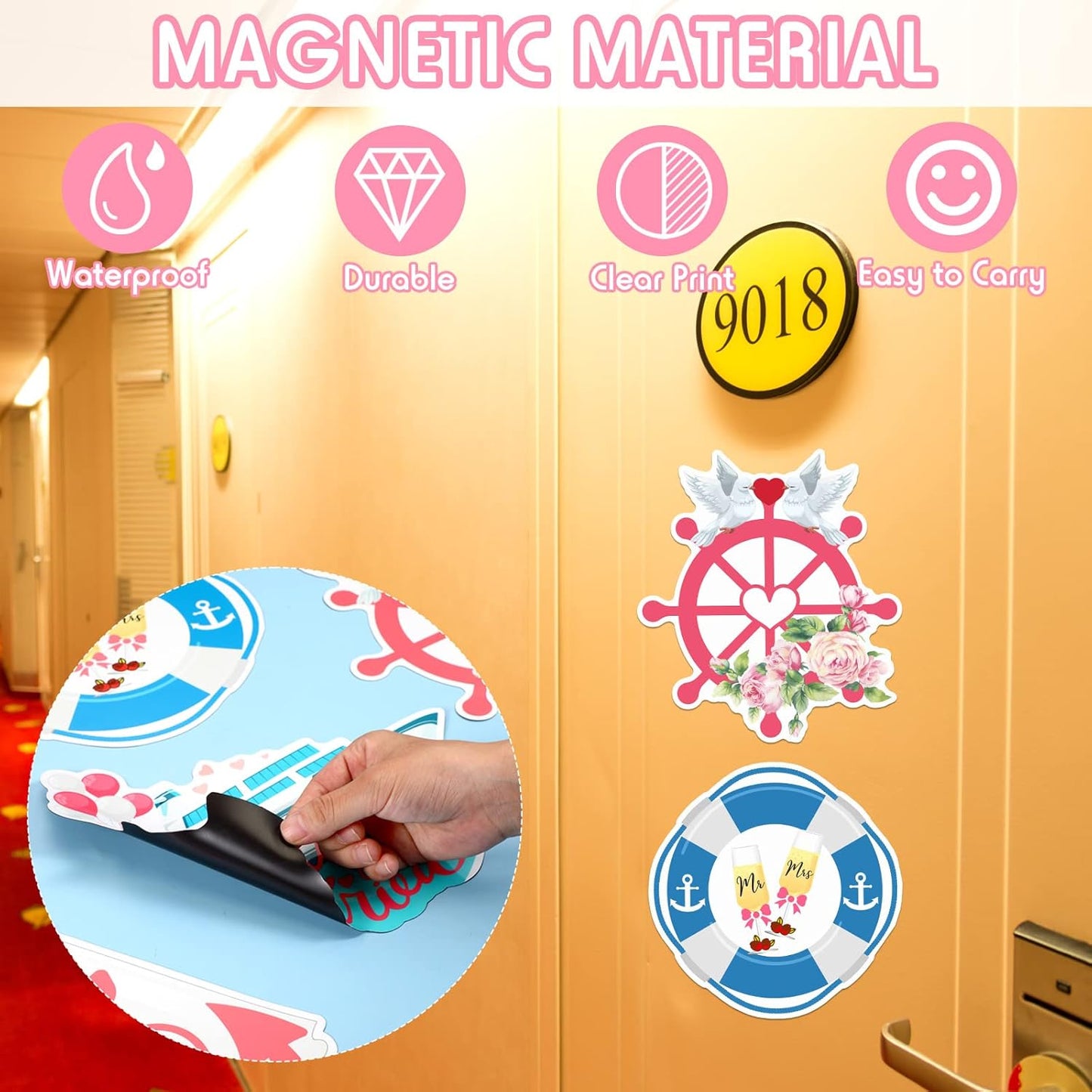 Xuhal 4 Pcs Just Married Cruise Door Decorations Wedding Honeymoon Cruise Door Magnets Just Married Car Decoration Anchor Life Preserver Magnet Carnival Car Locker Refrigerator