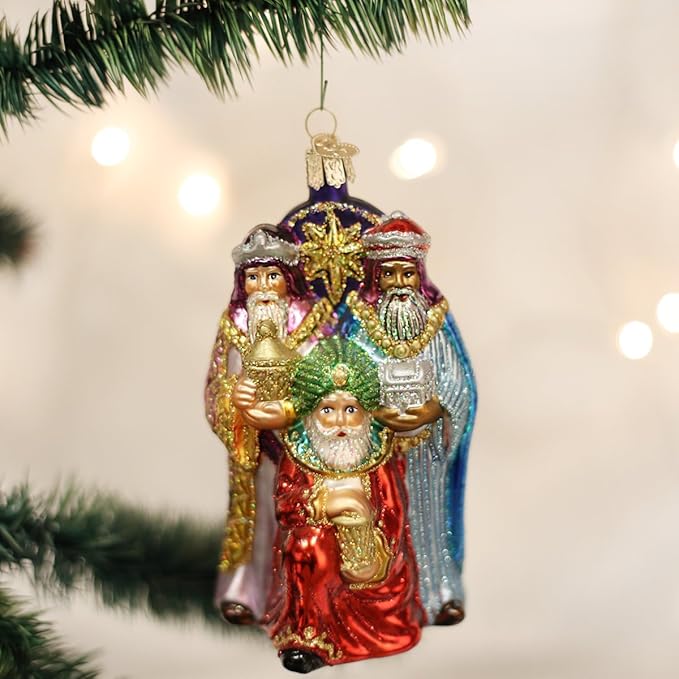 Old World Christmas Spiritual Gifts Three Wise Men Glass Blown Ornament for Christmas Tree, Handcrafted Holiday Decoration, Religion Collection