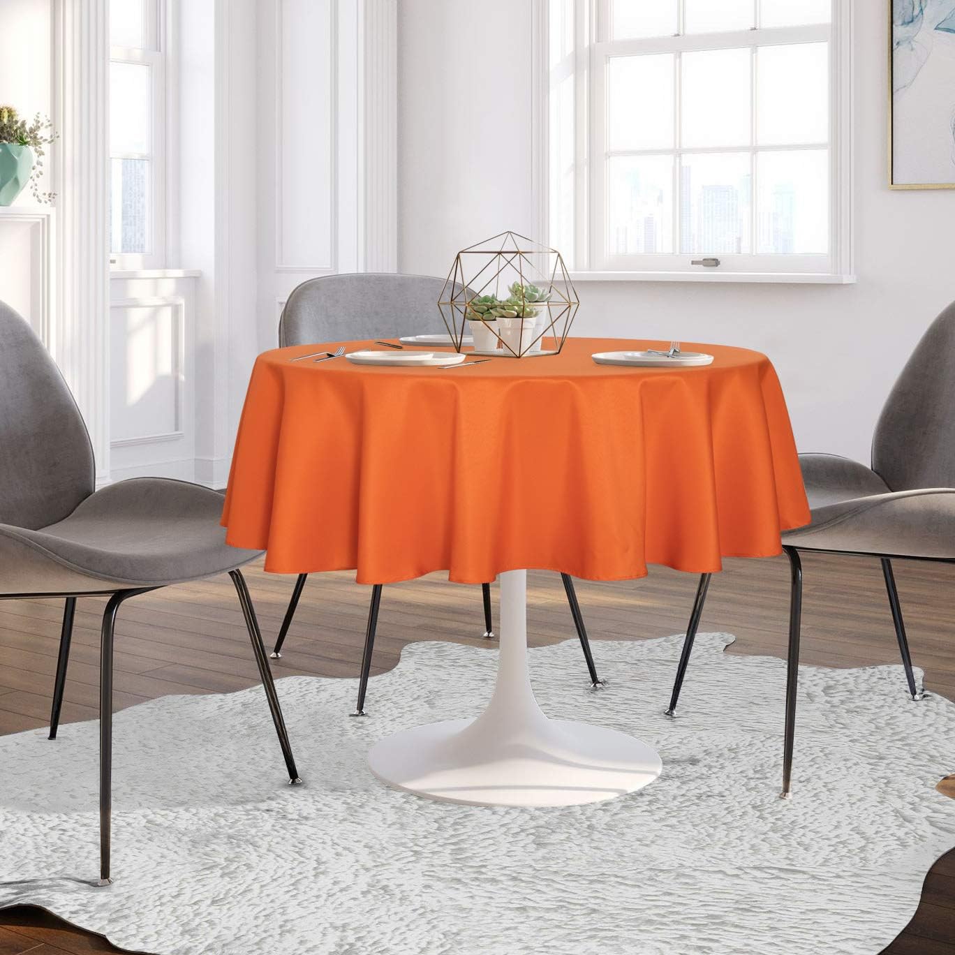 sancua Round Tablecloth - 70 Inch - Water Resistant Spill Proof Washable Polyester Table Cloth Decorative Fabric Table Cover for Dining Tables, Buffet Parties and Camping, Orange