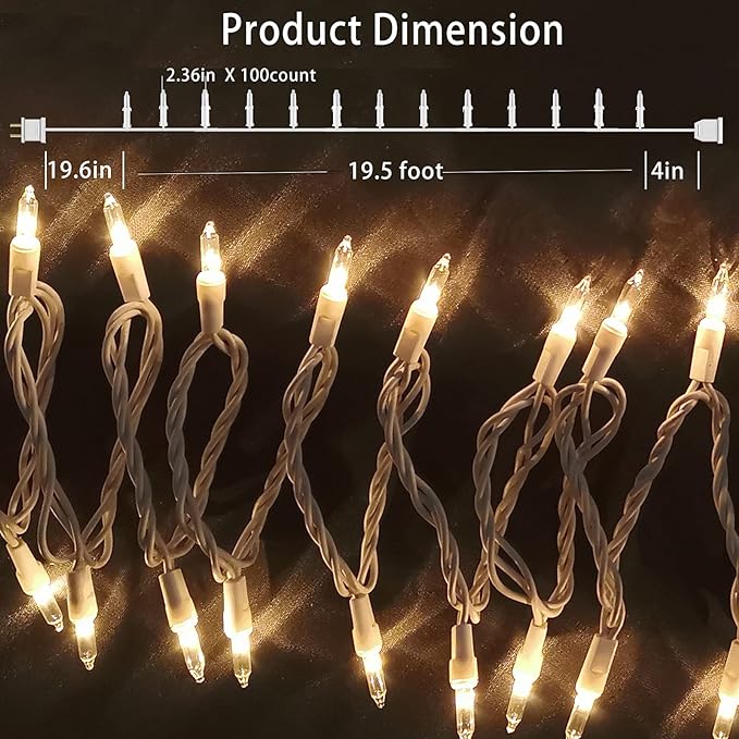 Christmas Lights 100 Count Mini Clear Lights 21ft White Wire Christmas Tree String Lights Set for Outdoor Indoor Christmas Decorations Wedding Decorations Valentines Day Decor,UL Certified (21feet)