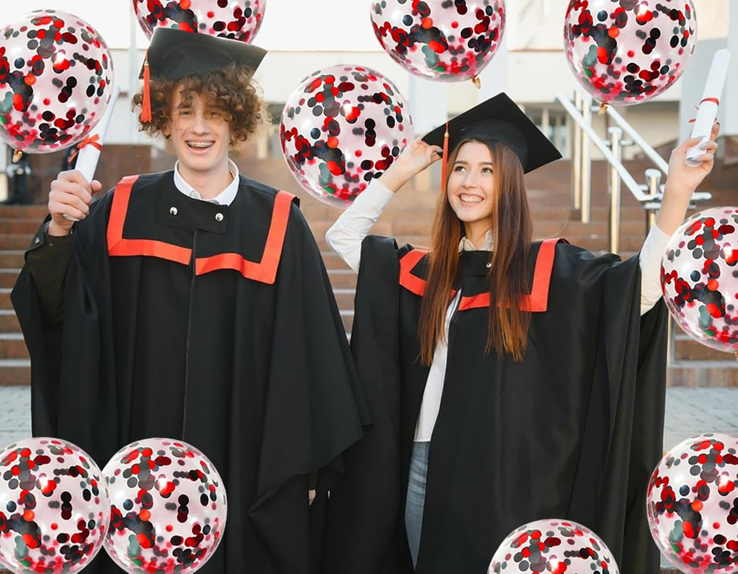 50pcs Black and Red Foil Confetti Balloons,12 inch Latex Balloon with Black Red Confetti Inside for Birthday Family Party Graduation Decorations