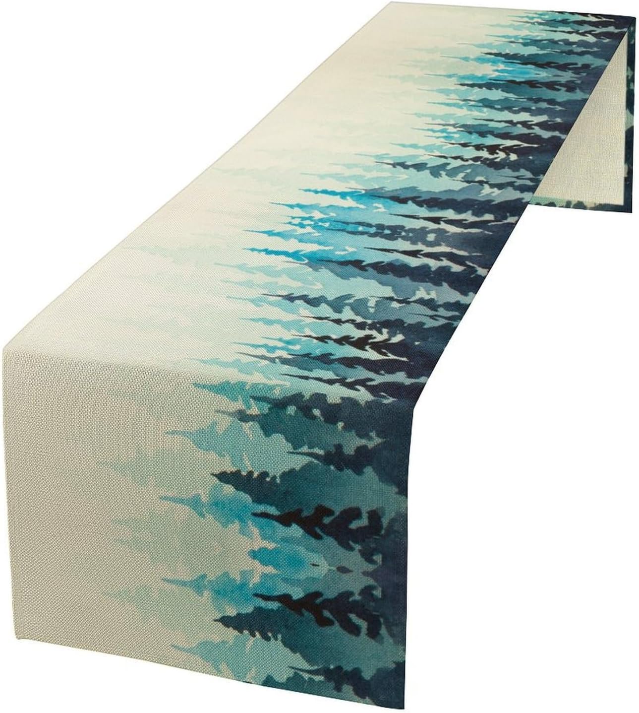 Misty Forest Table Runner,Foggy Blue Forest Landscape Table Runner for Kitchen Dining Table Home Party Decoration 13x90 Inch