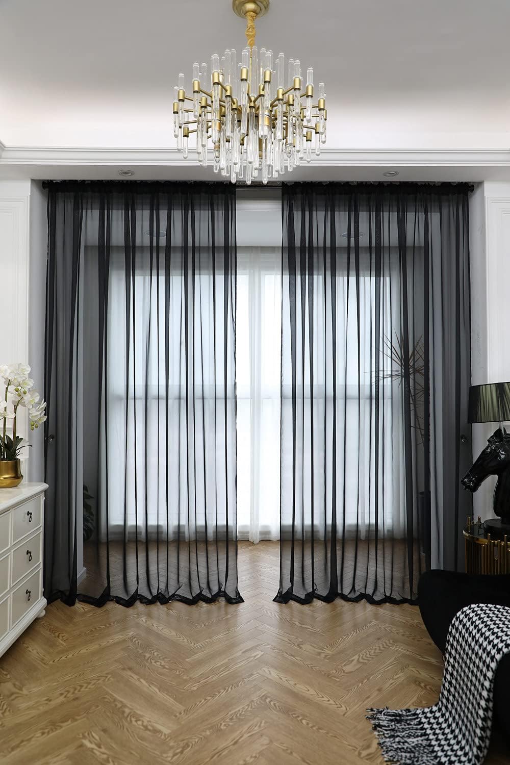 Window Black Sheer Curtains 60 Inches Width 95 Inches Long 2 Panels Sheer Curtains Clear Curtains Basic Rod Pocket Panel for Home Living Room Bedroom Kids Room Yard Patio Parlor Sliding