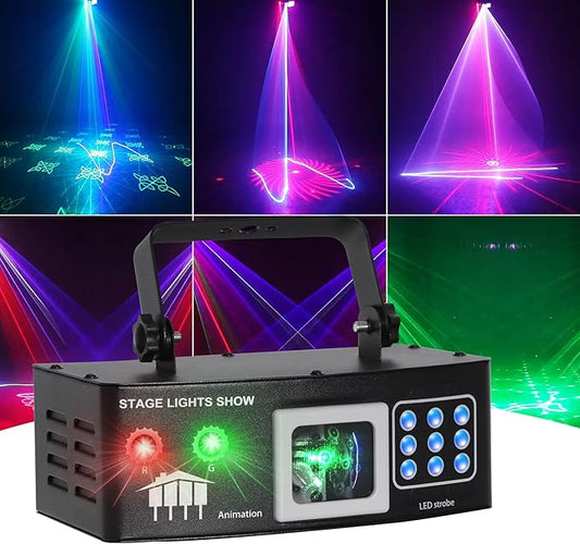Laser Lights DJ Lights for Parties Pro 4 in 1 with Sound Activated & DMX Control DJ Laser Light Show RGBW & UV Beam Effect Stage Laser Light for Party Birthday Disco Bar Stage Live Show