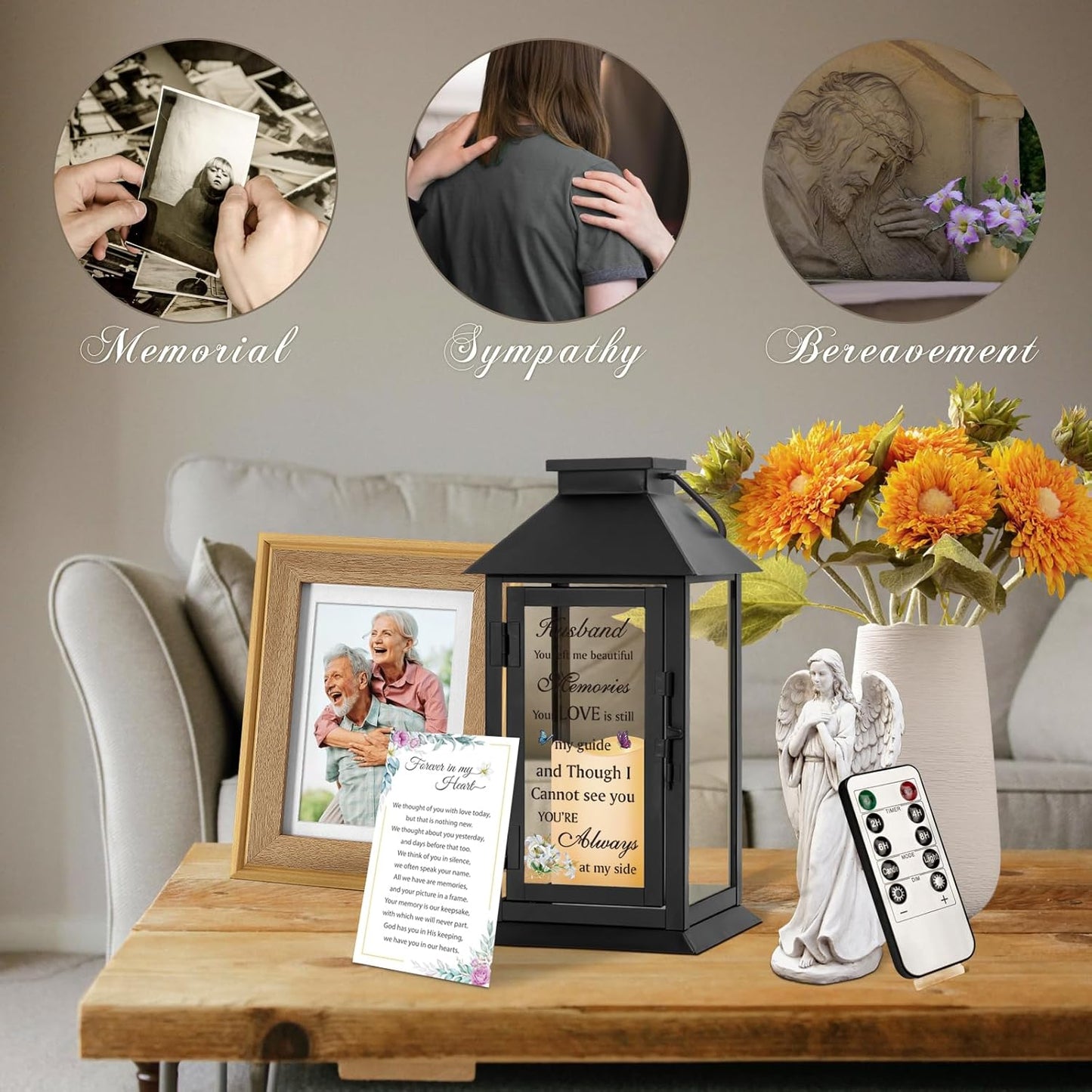 Memorial Gift for Loss of Husband Memorial Lantern for Loss of Husband Sympathy Gift Remembrance Gifts Bereavement Gifts for Loss of Husband Sympathy Lantern with LED Candle