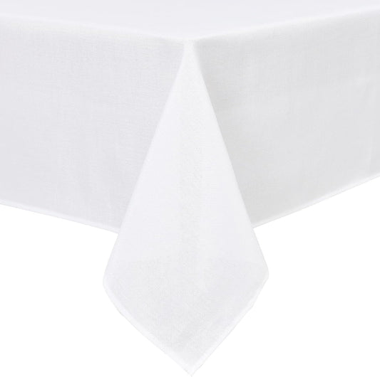 Hiasan Faux Linen Rectangle Tablecloth - Wrinkle and Stain Resistant Washable Table Cloth for Kitchen Dining Room Holiday Table Cover for Party Dinner, White, 60 x 84 Inch