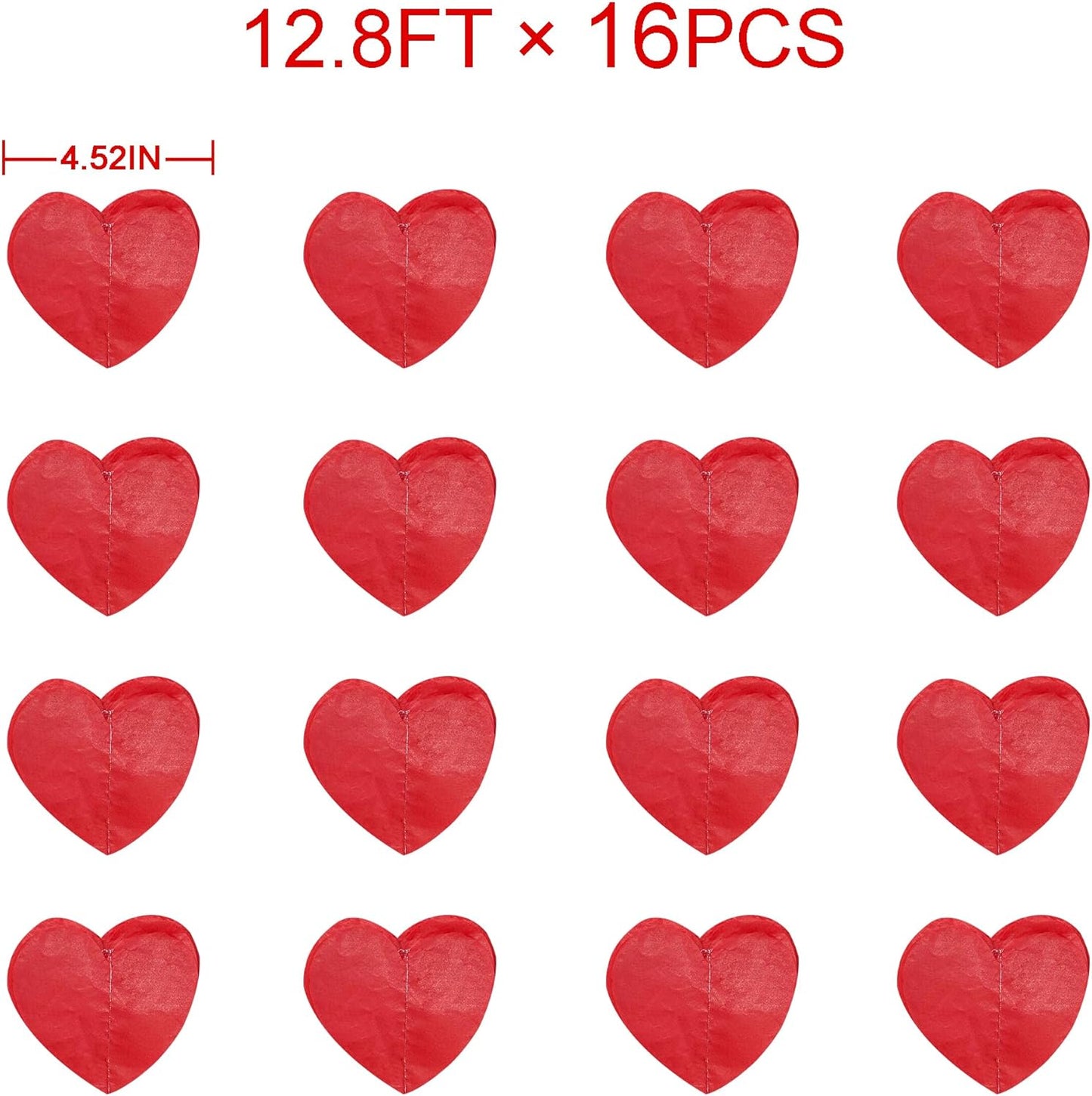 205 Ft Red Party Decorations Red Heart Backdrop Streamer Tissue Paper Love Heart Hanging Garland for Valentines Birthday Anniversary Engagement Wedding Bridal Shower Baby Shower Hen Party Supplies