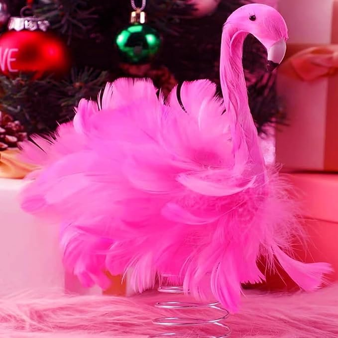 Flamingo Christmas Tree Topper Artificial Feather Flamingo Pink Fluffy Feathers Birds for Christmas Garden Home Holiday Party Ornament