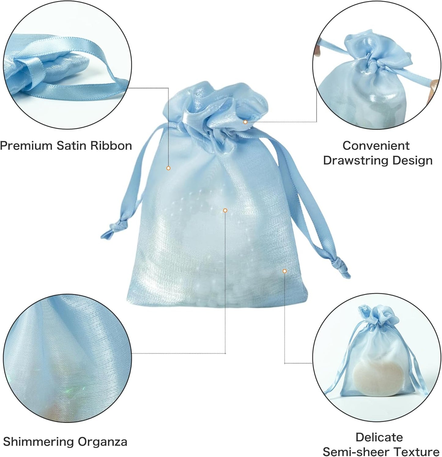 QIANF 20 Pcs Blue Small Organza Bags 6X9 inch for Wedding Favors with Drawstring, Mini Mesh Gift Bags Jewelry Pouch for Candy Bridal Shower Party Favor Baby Shower Christmas