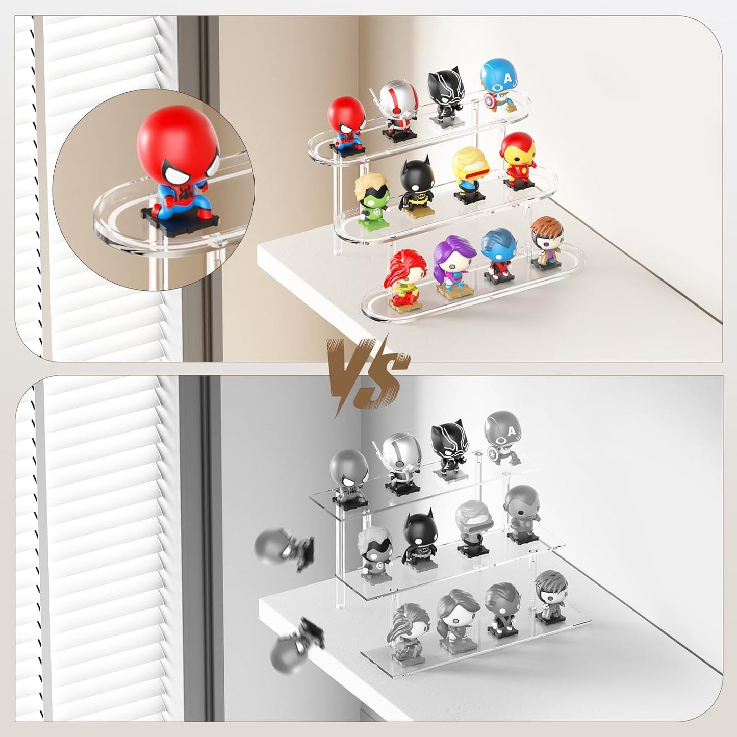 Acrylic Riser Display Shelf for 𝐚𝐦𝐢𝐢𝐛𝐨 Funko-POP Figures, Floating Shelves Display Ledge for Organizer and Decoration, Collectibles Display Stands Showcase, Glowing at night 2PCS