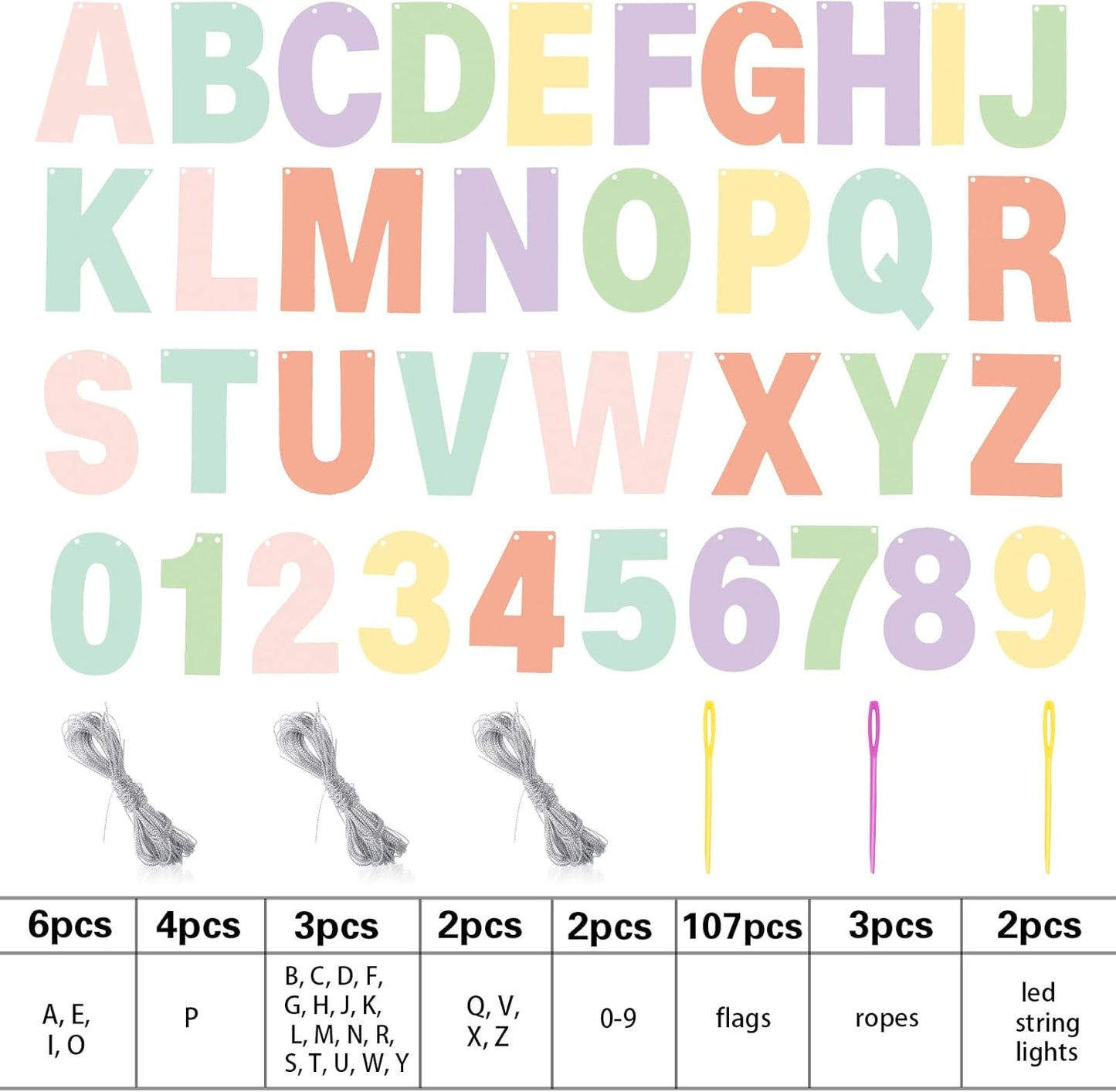 TaoBary 112 Pcs DIY Letter Custom Banner Glitter Customizable Banner Kit Including 107 Letters and Numbers 3 Rope for Valentine Birthday Party(Macaron Color)