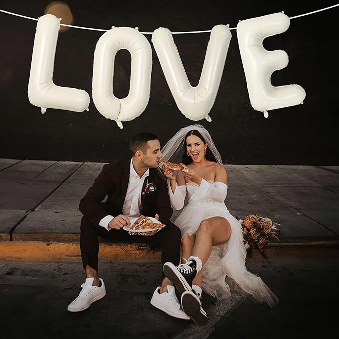 40 Inch Cream White Sand Love Balloons - Letter for Valentines Day, Ivory Alphabet Balloons for Lovers Couple Propose Wedding Marriage Anniversary Party Decorations