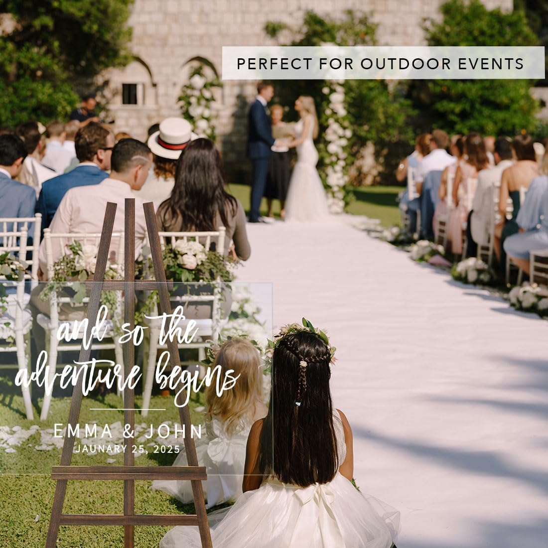 Andaz Press Custom Large Wedding Acrylic Sign, 16 x 24 Inches, The Adventure Begins, Personalized Sign, Welcome Sign For Modern Wedding Decor Welcome To Our Beginning