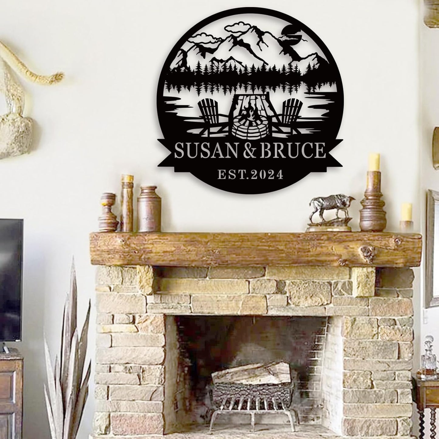 Custom Metal Family Name Sign, Custom Campfire Metal Name Sign, Campsite Monogram Forest Sign,Campsite Sign, Personalized Camping Gifts Fire Pit Sign, Camper Lover Gift, Design 183