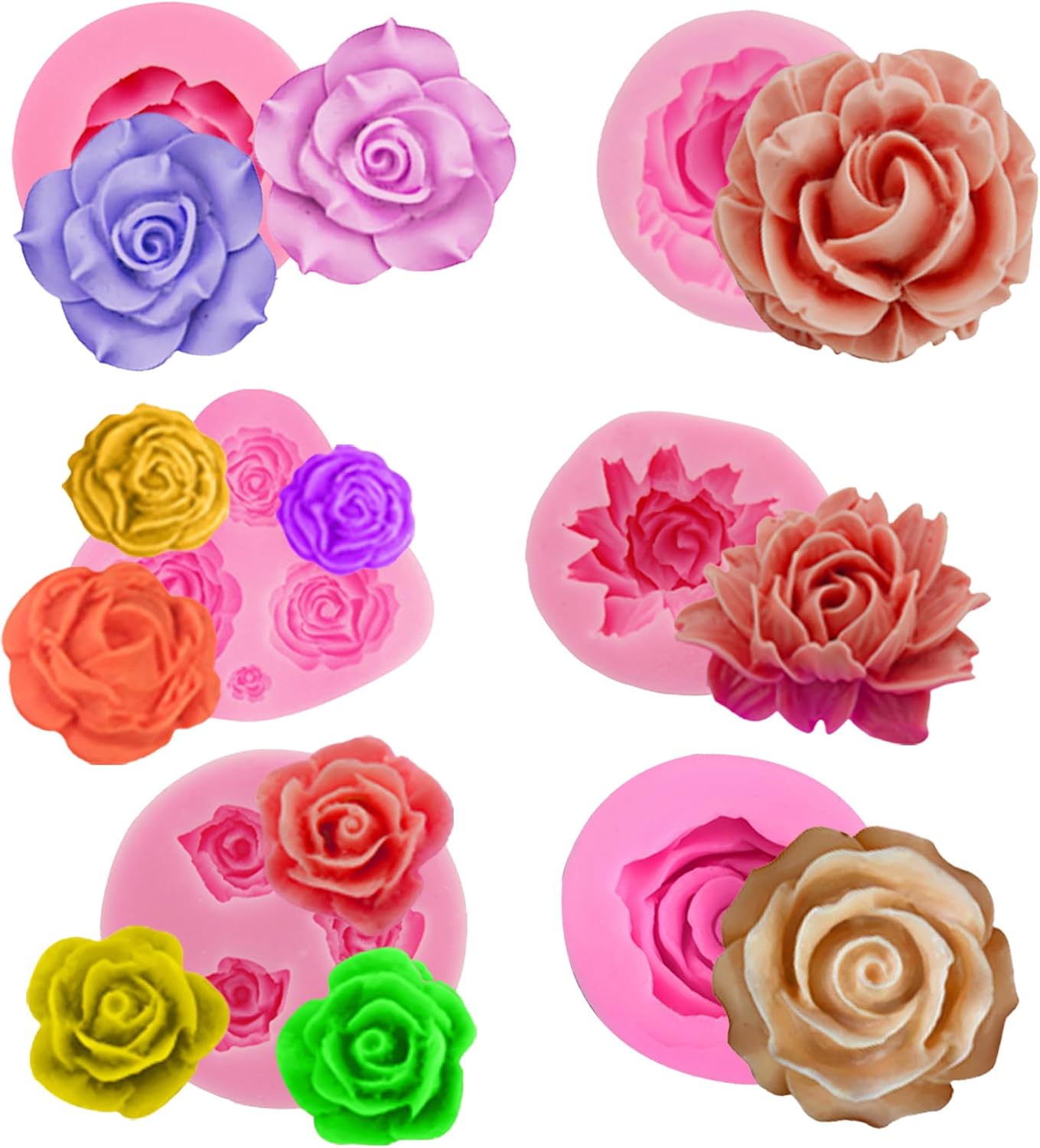 6 Pack Flower Molds - Peony, Rose, Sunflower, Animal Shapes - Resin Casting & Candle Making Molds