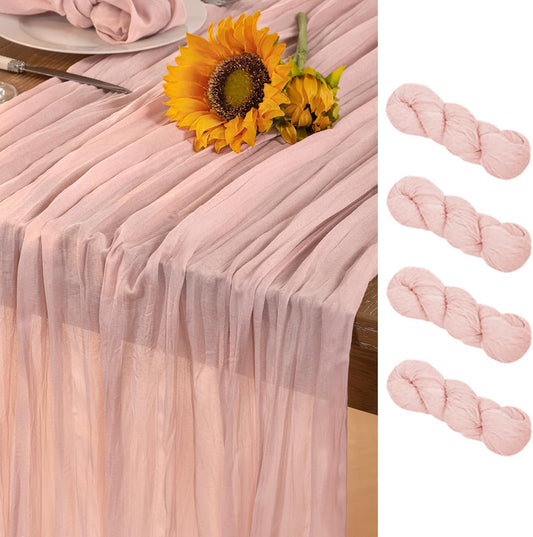 Pink Cheesecloth Table Runner 4 Pack Fall Table Runners Boho Gauze 120 Inches Light Pink Cheese Cloth Fall Table Decorations for Thanksgiving Wedding Bridal Girl Baby Shower Sweet 16 Party