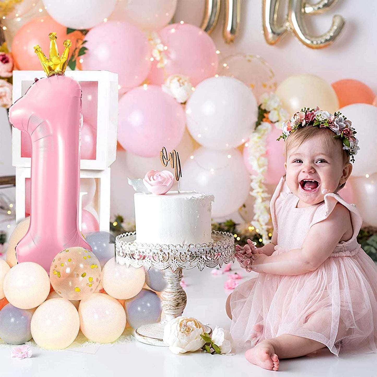 40 Inch Pink Number Balloon 0-9(Zero-Nine) with Crown, Big Size Happy Birthday Balloon, Foil Helium Big Number Balloon for Birthday Party,Wedding, Anniversary (PINK 2)