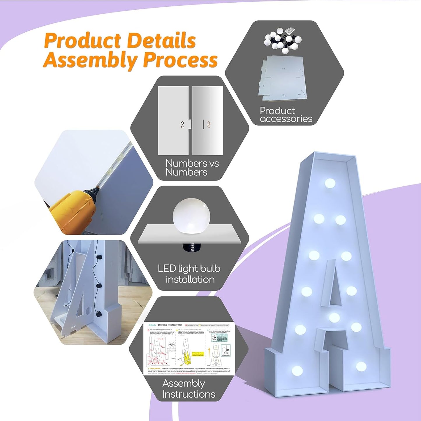 4FT Marquee Light Up Numbers 3 – Cool White LED, Easy to Assemble Foam Board with Back Support, Large Marquee Light Up Numbers for Birthday, Wedding, Party, Anniversary, Baby Shower Decor