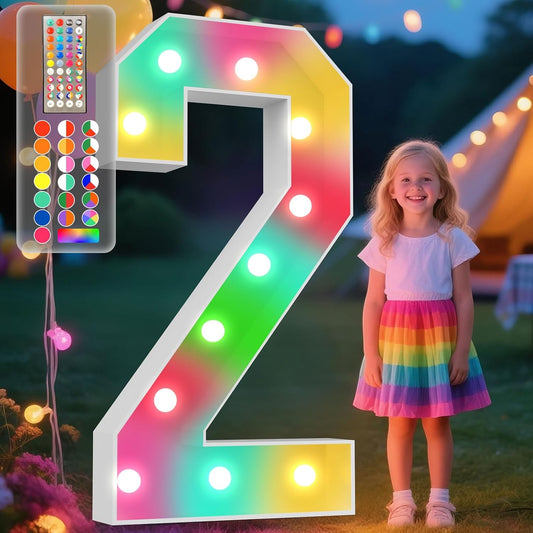 Ledido 4FT Marquee Light Up Numbers, 34 Colors Changing Marquee Numbers 4 Feet Tall with Remote, Big Numbers for Party Wedding Graduation Birthday Decoratoons, Large Light Up Number 2