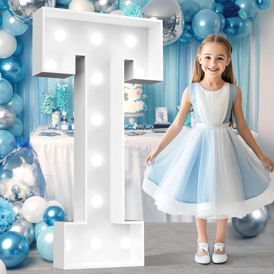 Ledido 4FT Marquee Light Up Letters, Cool White Light Up Letters Large Marquee Letter for Party Decorations, Mosaic Letter T for Balloons, Wedding Birthday Graduation Decor