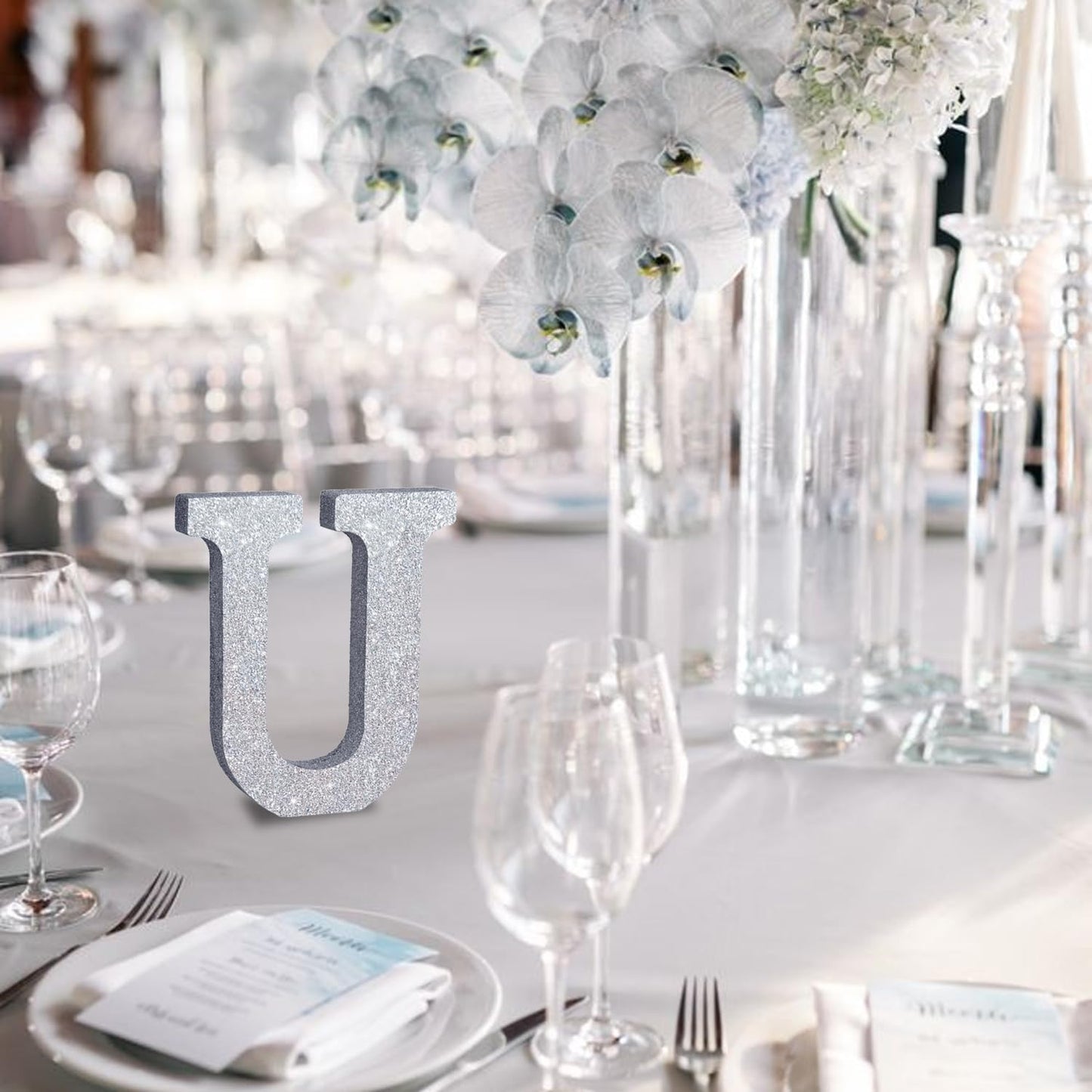 TONIFUL 8 Inch Silver Glitter Letter U Table Centerpiece A-Z Silver Birthday Party Decorations,Silver Alphabet U for Birthday,Chrismas,Graduation,Bridal Shower,Wedding,Anniversary Party Supplies