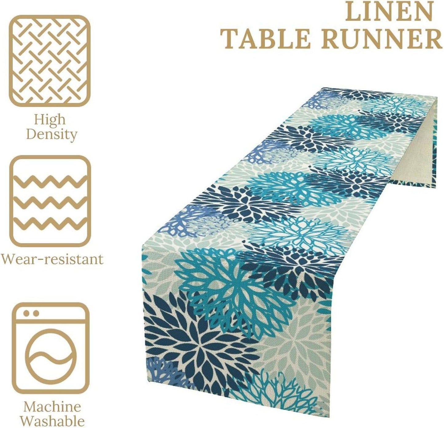 Floral Table Runner,Blue Flowers Print Spring Summer Table Cloth Kitchen Dining Table Home Party Decoration 13x120 Inch