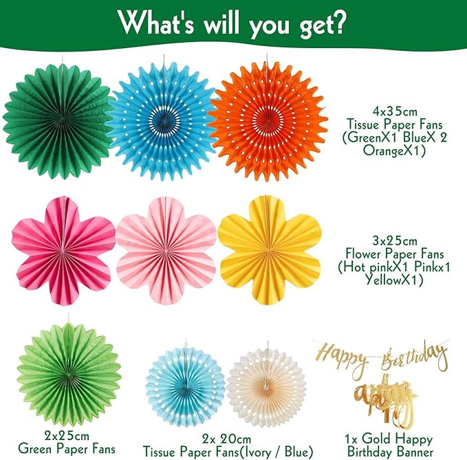 PAPER JAZZ Flowers Paper Birthday Party Decorations Happy Birthday Banners Red and Blue Paper Fans Classroom Decor Flower Wall Decor Hanging Ceiling Decorations