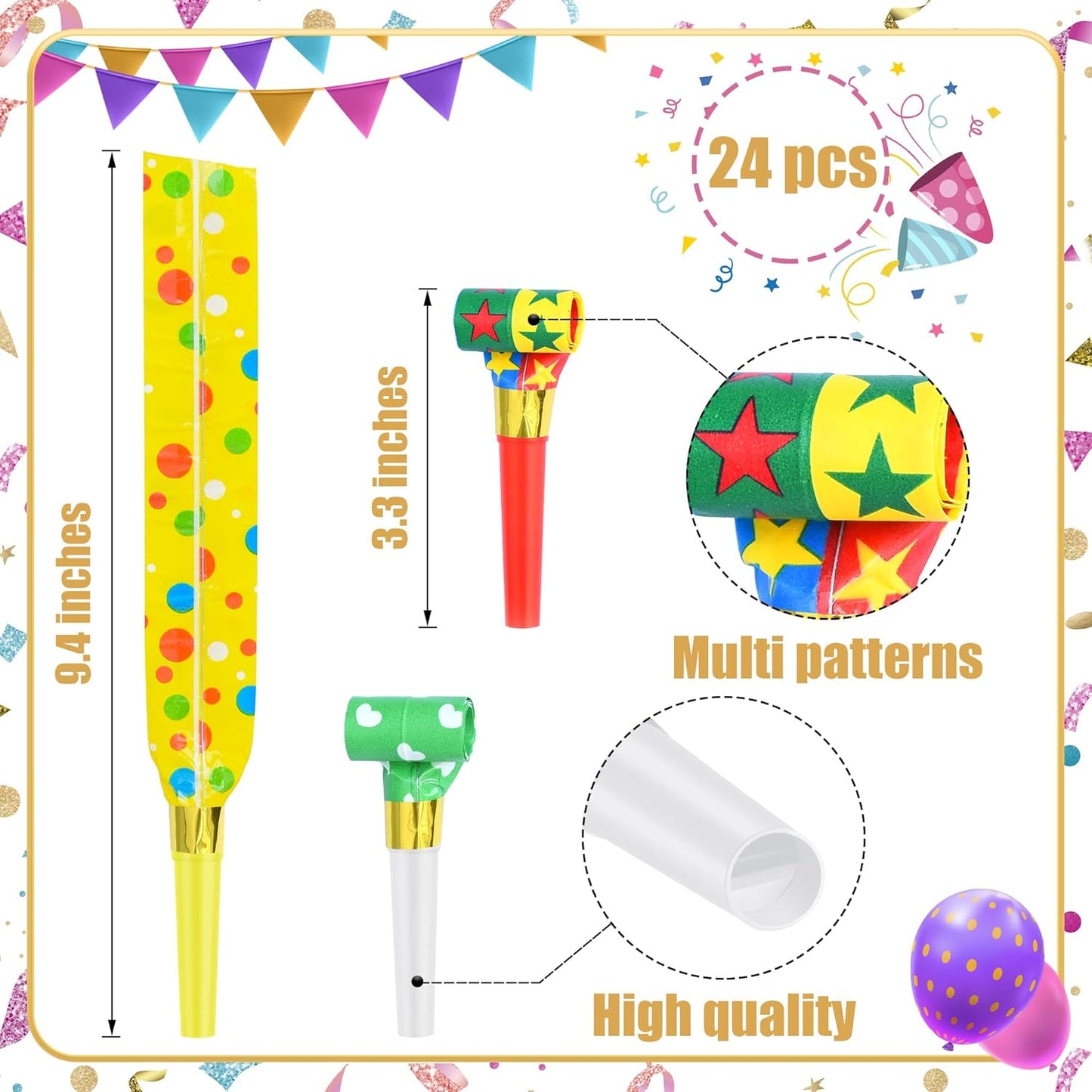 24 Pcs Party Blower Colorful Blowouts Noisemakers Birthday Blowouts Whistles for Party Favors(Colorful Paper Roll)